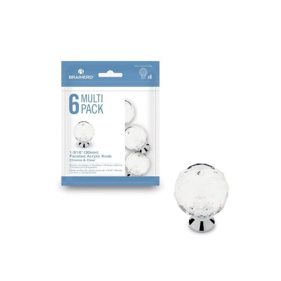 Acrylic Faceted Chrome & Clear Novelty Cabinet Knob 6 pack - Picture 5 of 5